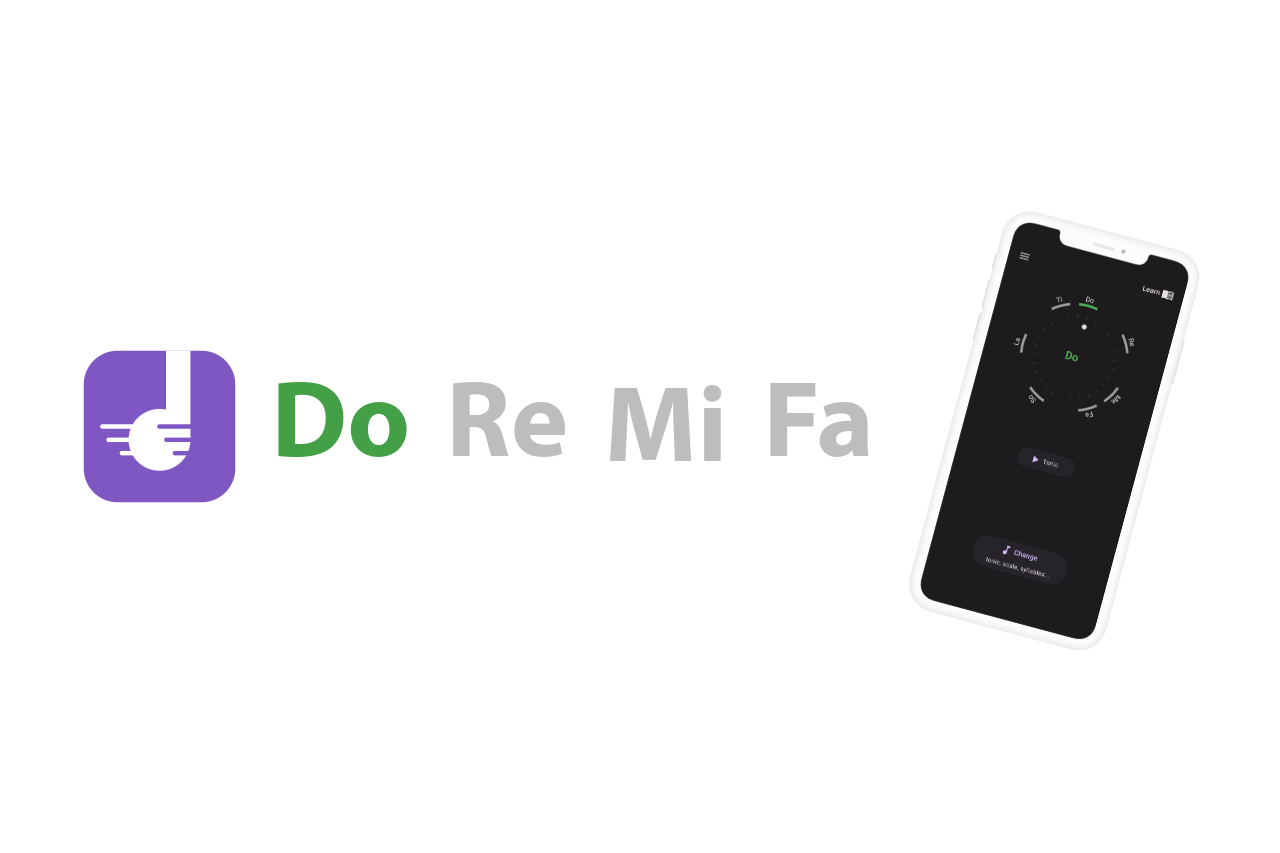 A screenshot of the solfege practice app and logo.