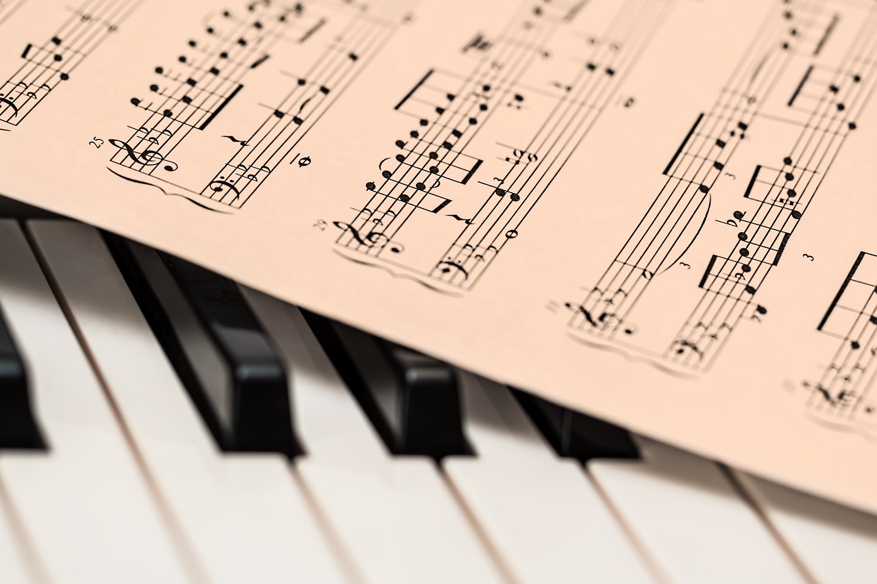 A image with music sheets on a piano.